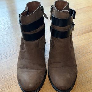 Brown booties with decorative buckles. Size 7.5